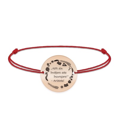 Courage - Bratara personalizata snur 90% din invatare este incurajare din argint 925 placat cu aur roz foto