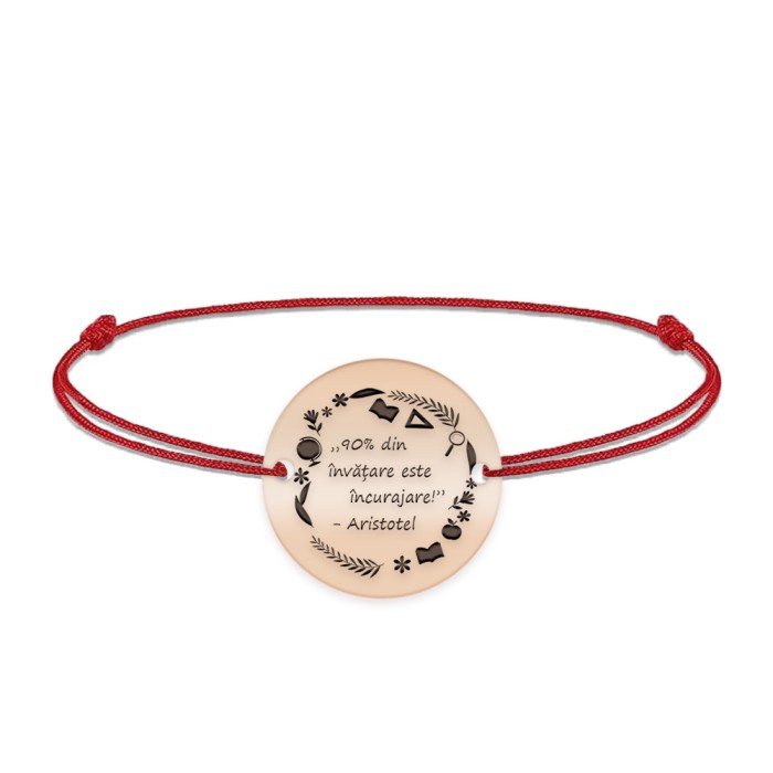 Courage - Bratara personalizata snur 90% din invatare este incurajare din argint 925 placat cu aur roz