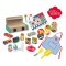 Set de joaca bucatarie cu aragaz din lemn, sort bucatar, 10 produse supermarket si accesorii