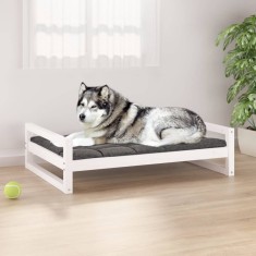 vidaXL Pat pentru c&acirc;ini, alb, 105,5x75,5x28 cm, lemn masiv de pin