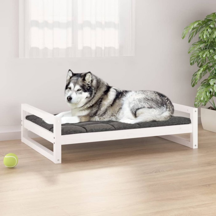 vidaXL Pat pentru c&acirc;ini, alb, 105,5x75,5x28 cm, lemn masiv de pin