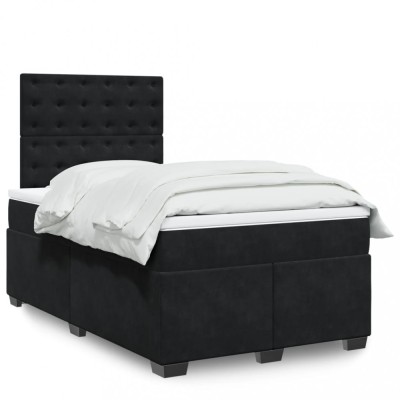 vidaXL Pat box spring cu saltea, negru, 120x200 cm, catifea 3293196 foto