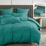 Lenjerie de pat natur uni stripe 6 piese cu husa (turcoaz)