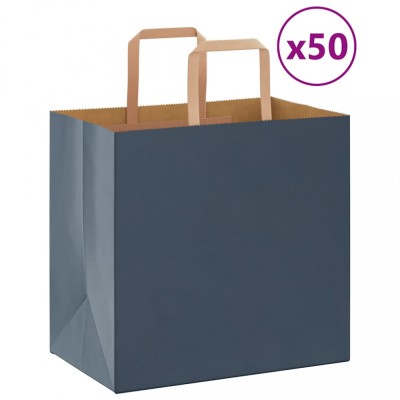 vidaXL Saci de h&amp;acirc;rtie 50 buc cu m&amp;acirc;nere Albastru 26x17x25 cm 4101913 foto