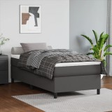 Cumpara ieftin Pat box spring cu saltea, gri, 90x200 cm, piele ecologică