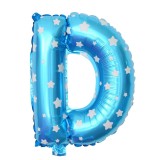 Balon folie metalizata litera d, flippy, 40 cm, cu imprimeu stelute, umflati cu heliu sau aer, ambalaj individual, pai inclus, albastru