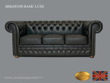Canapea Chesterfield Basic Lux ,Shiny Black, 3 locuri,Piele naturală