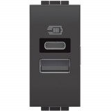 Priza USB 1M Tip A+C 5V Living Light Bticino antracit L4191AC
