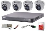 Sistem supraveghere video interior complet Hikvision 4 camere Turbo HD 5 MP 20 m IR accesorii incluse, cadou HDD 1tb SafetyGuard Surveillance