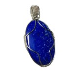 Pandantiv cu Lapis Lazuli, fir metalic argintiu, Albastru, 6 cm