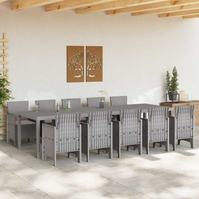 vidaXL Set de masă pentru grădină 11 pcs Gri deschis Rattan poli 3378768 foto