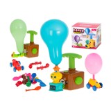 Set Jucarii interactive Ursulet, 2 masinute aerodinamice cu 10 baloane si Dispozitive Lansator pentru Umflarea Baloanelor