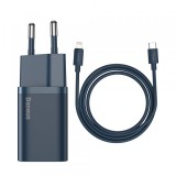 Incarcator Retea Cu Cablu Lightning Baseus Super Si, 20W, 3A, 1 x USB-C, Albastru TZCCSUP-B03, Apple