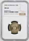 Romania, 50 Bani 2005 MS64 NGC