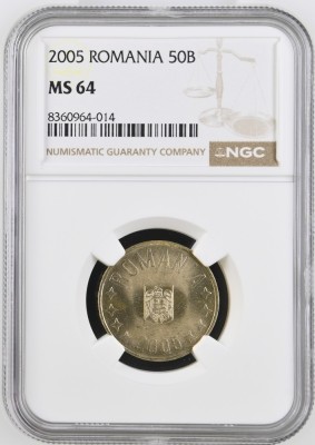 Romania, 50 Bani 2005 MS64 NGC foto
