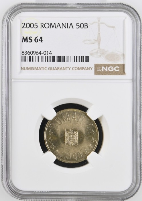 Romania, 50 Bani 2005 MS64 NGC