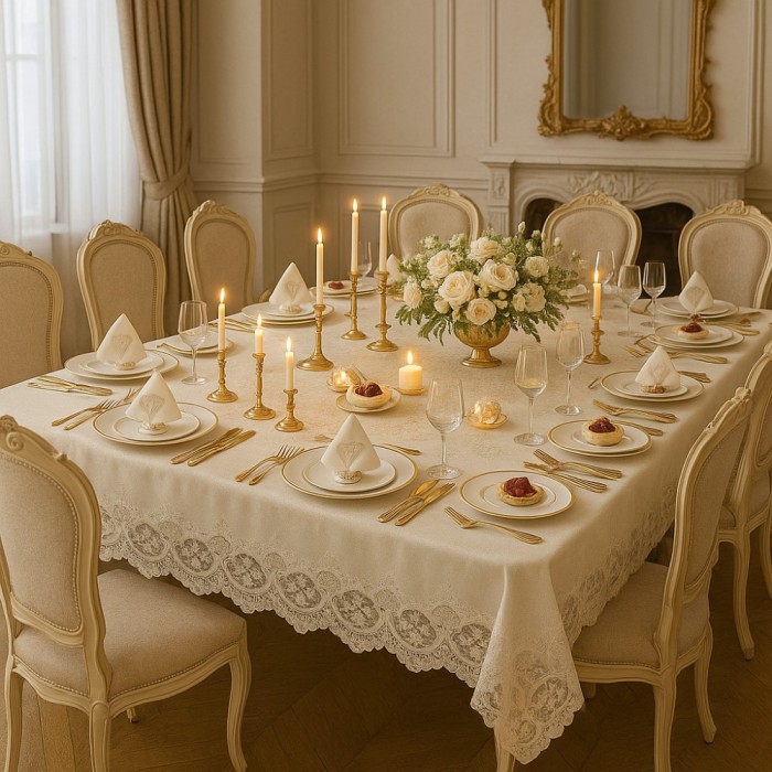 Set De Masa Lux 26 Piese , Dantela Brodata, servetele cu Bratari,160X220 Cm