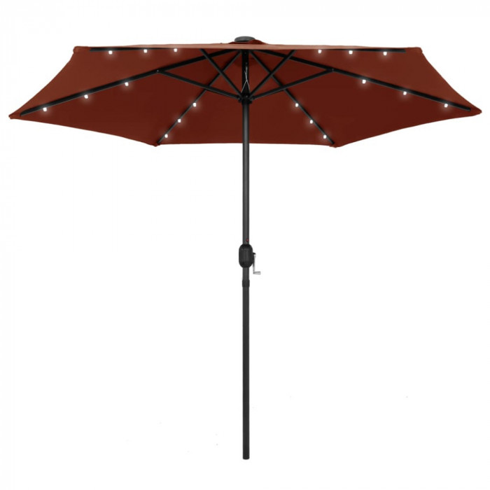 vidaXL Umbrelă de soare, LED-uri și st&acirc;lp aluminiu, cărămiziu, 270 cm