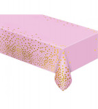 Fata de masa din folie B&amp;C buline aurii, roz deschis, 137x183 cm, Oem