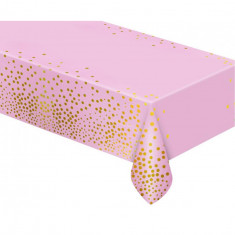 Fata de masa din folie B&C buline aurii, roz deschis, 137x183 cm