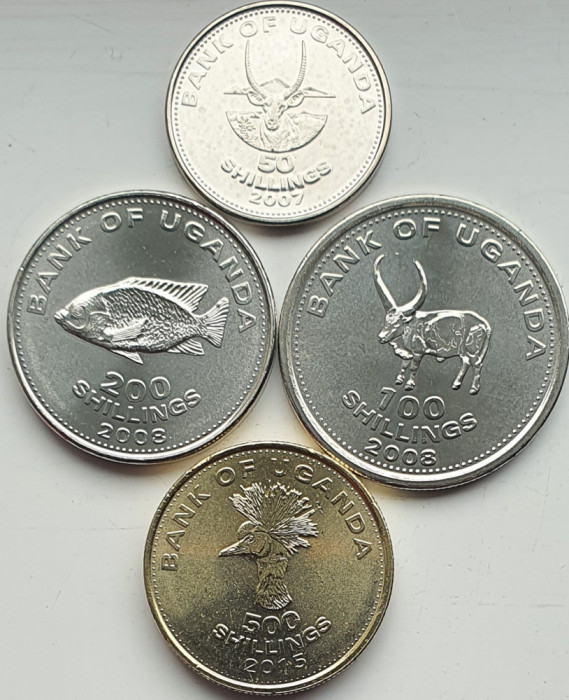 set 4 monede Uganda 50, 100, 200, 500 shillings 2007 - 2015 UNC - A026