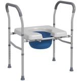 HOMCOM Scaun cu Vas de Toaletă pentru V&acirc;rstnici, Scaun de Toaletă Multifuncțional 4-&Icirc;n-1 cu &Icirc;nălțime Reglabilă, 64x53x70-82 cm, Gri | Aosom Romania