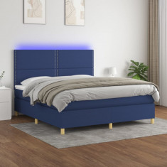 vidaXL Pat cu arcuri, saltea și LED, albastru, 180x200 cm, textil
