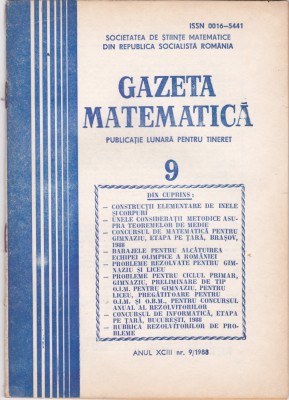 GAZETA MATEMATICA - Nr. 9 / 1988 foto