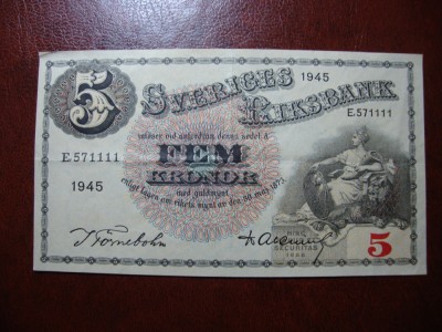 SUEDIA 5 KRONOR 1945 SUPERBA foto