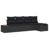 vidaXL Set de canapele pentru grădină cu pernă 5 pcs Negru poliratan 3359620