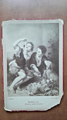 Fotografie pe carton, 2 copii si un caine, inceput de secol XX foto