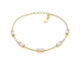 Bratara din Argint 925 Placat cu Aur ,Baguette Charm cu Cristale Zirconiu