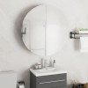 Dulap Baie cu Oglinda Rotunda LED Gossi, Gri, 54x54x17.5 cm, Lemn, 2 Usi, Rafturi Interioare