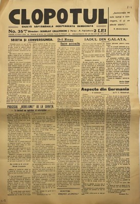 1934 Ziar 1 CLOPOTUL Botosani, Scarlat Callimachi, printul rosu, miscarea avangarda romaneasca, stanga interbelica, Aurel Marculescu, antifascism 2 p foto