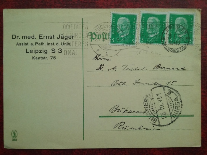 1931-C.P.circ-Leipzig-Bucuresti-Antet societatea Principele Mircea-RARA