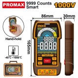Multimetru Digital Profesional 1000V INGCO DM110004, TRMS 9999 counts, ecran color VA, AC/DC, 10A, temperatura -40&deg;C ~ 1000&deg;C, NCV, SMART, functie com