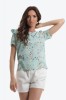 Bluza Dama Vascoza Flori Onibon, Maneca Scurta cu Volan, Funda la Spate, Fabricata in Romania