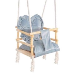 Leagan pentru copii, lemn, perna inima albastru deschis, 33.4x34.5x25 cm, Springos