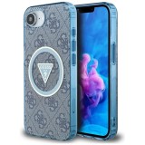 Husa iPhone 16e originala Guess IML Metal Glitter 4G Circle Triangle MagSafe, albastru, GUHMPSE4HG4PRTGB