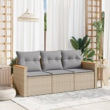 VidaXL Set canapele de grădină, 3 piese, cu perne, bej, poliratan 3258160