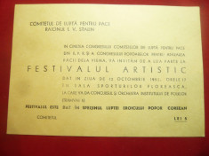 Invitatie cu taxa 5 lei in sprijinul Luptei poporului Coreean -Festival 1952 foto