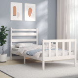 VidaXL Cadru de pat cu tăblie, alb, 100x200 cm, lemn masiv