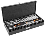 Set chei tubulare 1/4, 63 piese din CrV, cu clichet fin si valiza metalica