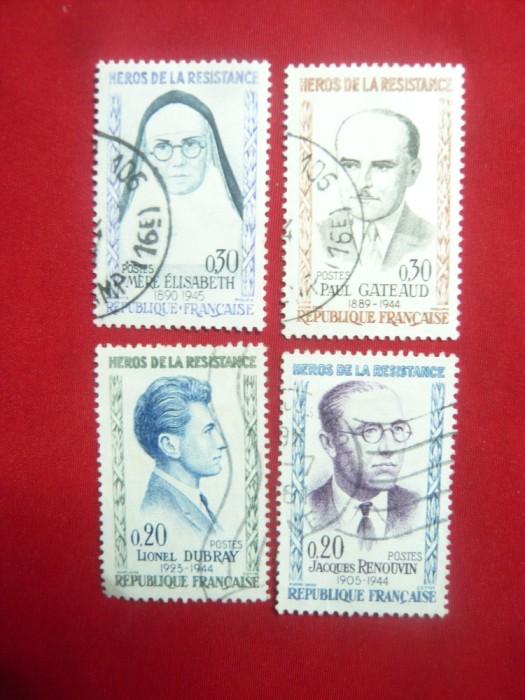 Serie- Eroi ai Rezistentei Franta 1961 ,4 valori stampilate