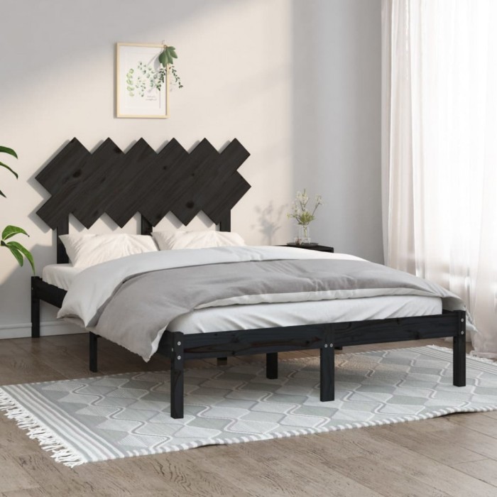 vidaXL Cadru de pat dublu 4FT6, negru, 135x190 cm, lemn masiv