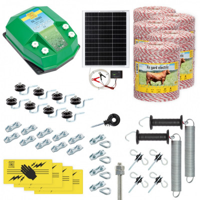 Pachet gard electric complet 5000&amp;nbsp;m, 7,2&amp;nbsp;Joule, cu sistem solar, pentru animale domestice foto