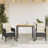 VidaXL Set mobilier de grădină cu perne, 3 piese, negru, poliratan