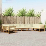 vidaXL Set de canapele de exterior cu pernă 10 pcs Natural și Crem 3368223
