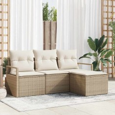 Set de canapele pentru gradina 4 pcs Bej Rattan poli foto