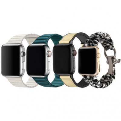 Set 4 Curele iUni compatibile cu Apple Watch 1/2/3/4/5/6/7, 44mm, Alb, Verde, Crem, Negru-Alb foto